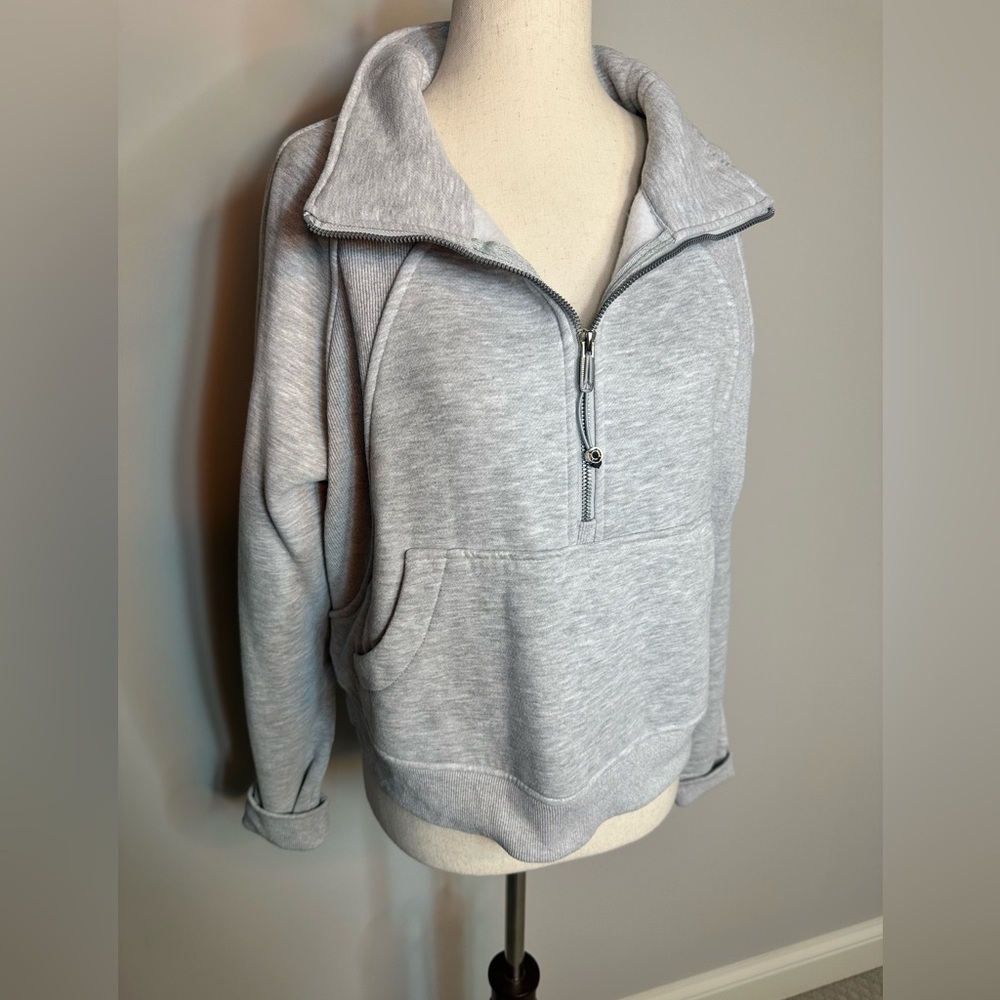 Sz S EFAN grey heathered half zip sweatshirt kangaroo pouch pocket